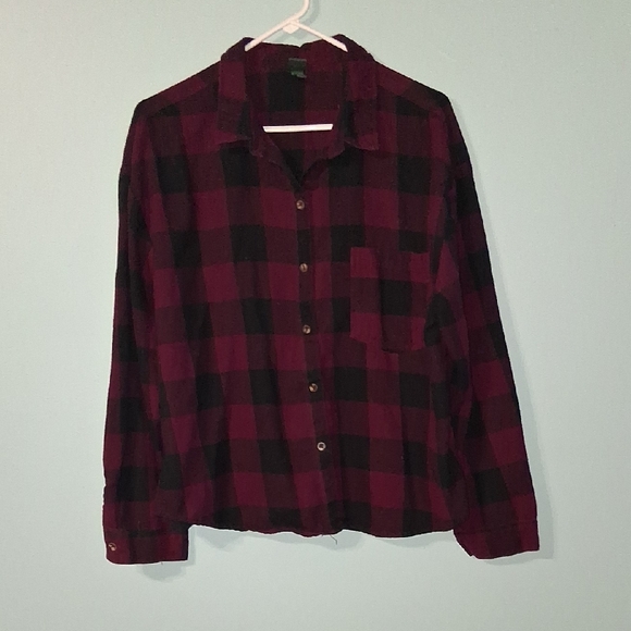 wild fable Tops - Wild Fable Maroon and Black Checkered Top